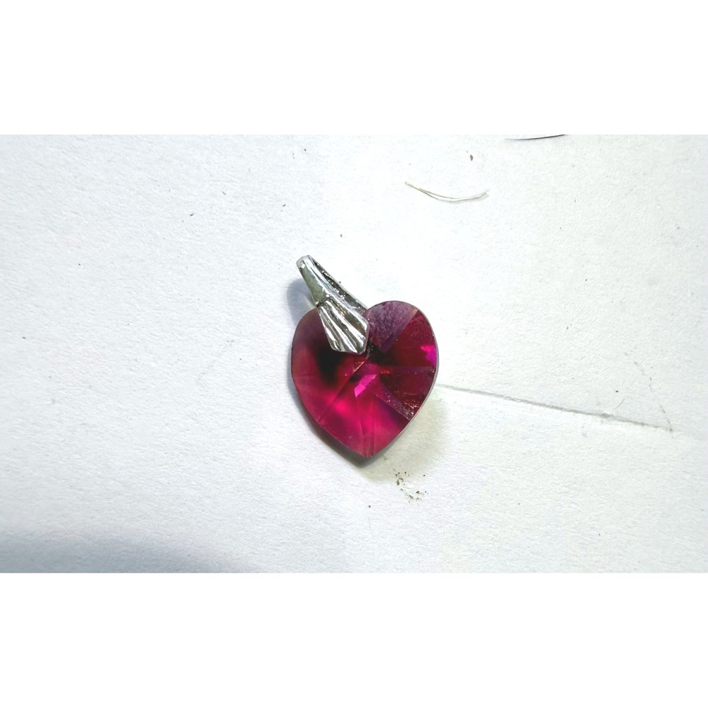 Fuchsia Pink AB Iridescent Crystal Heart Pendant Silver Tone Bail Romantic Love